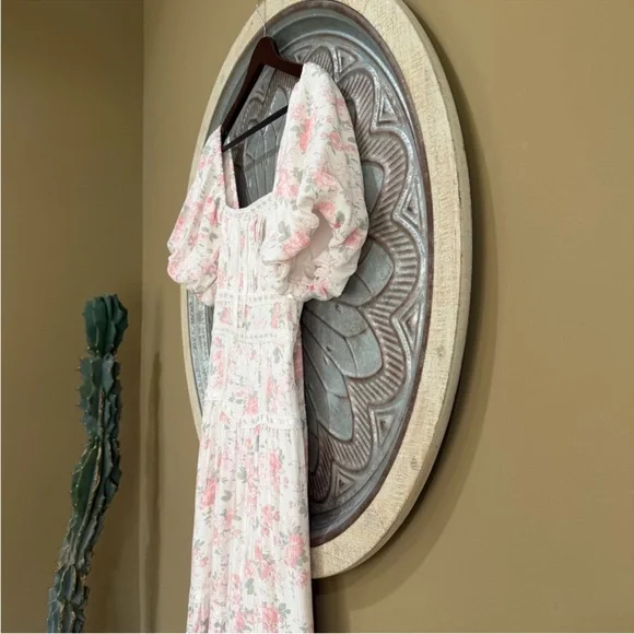 NWT- Altar'd State Blush Pink Floral Square-Neck Tiered Spring Easter Maxi Dress - Picture 8 of 10